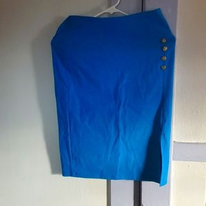 Blue stretch pencil skirt